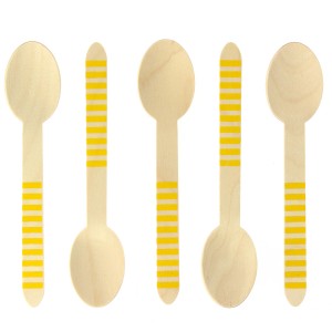 10 Cucchiai di legno a righe gialle - Biodegradabile