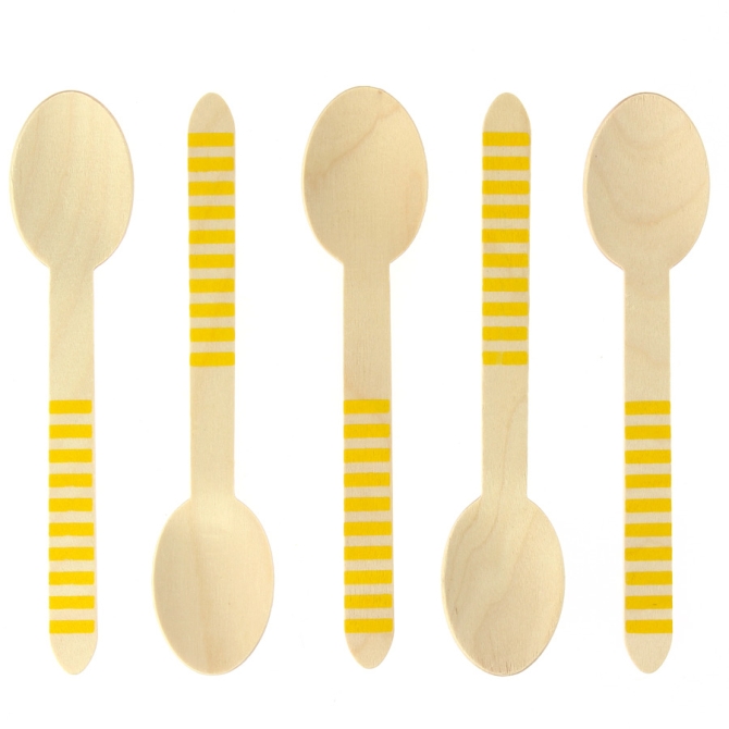 10 Cucchiai di legno a righe gialle - Biodegradabile 
