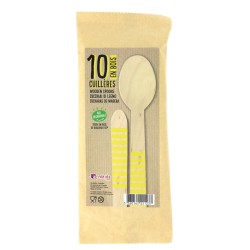10 Cucchiai di legno a righe gialle - Biodegradabile. n1