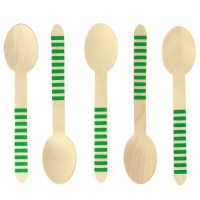 10 Cucchiai di legno a righe verdi - Biodegradabile