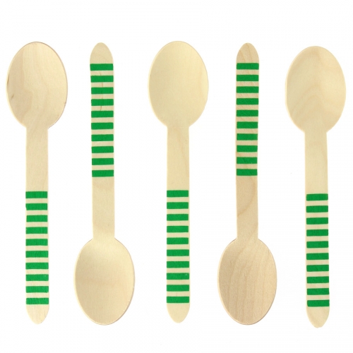 10 Cucchiai di legno a righe verdi - Biodegradabile 