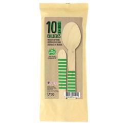 10 Cucchiai di legno a righe verdi - Biodegradabile. n1