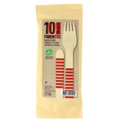 10 Forchette di legno a righe rosse - Biodegradabile. n°1