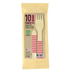 10 Forchette di legno a righe rosa - Biodegradabile. n1