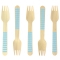 10 Forchette di legno a righe blu - Biodegradabile images:#0