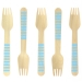 10 Forchette di legno a righe blu - Biodegradabile. n1