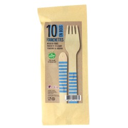 10 Forchette di legno a righe blu - Biodegradabile. n1