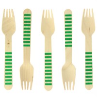 10 Forchette in Legno a Righe Verdi - Biodegradabili
