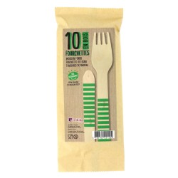 10 Forchette di legno a righe verdi - Biodegradabile. n1
