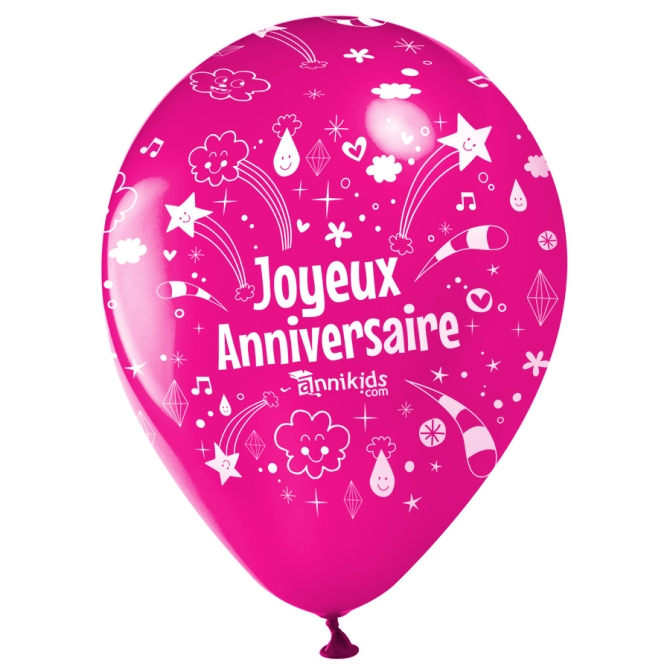 10 Palloncini Buon compleanno Annikids - Rosa fucsia 