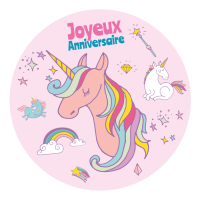 Disco per torta con unicorno arcobaleno (19 cm)