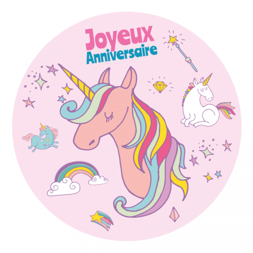 Disco di zucchero Unicorno arcobaleno (19 cm) 