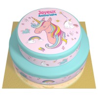 Torta Unicorno Rainbow celeste - 2 piani