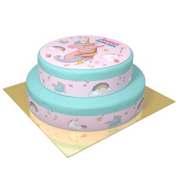 Torta Unicorno Rainbow celeste - 2 piani. n1