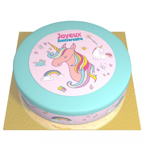 Torta Unicorno Rainbow celeste -  26 cm 