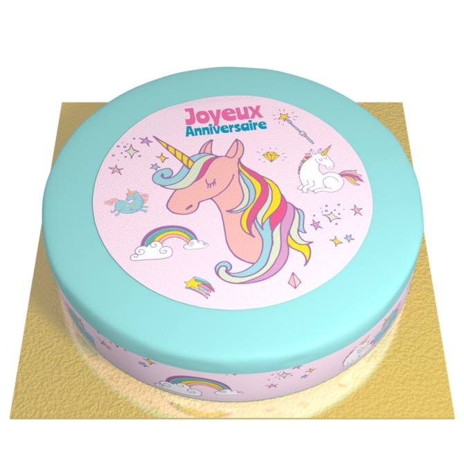 Torta Unicorno Rainbow celeste -  26 cm 