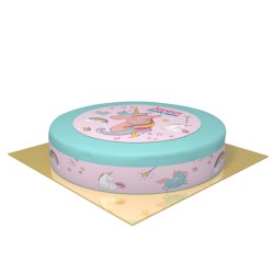 Torta Unicorno Rainbow celeste -  26 cm. n1