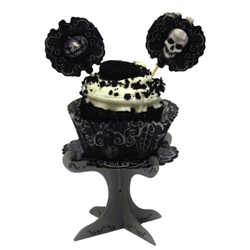 4 supporti per cupcake Teschio Barocco 