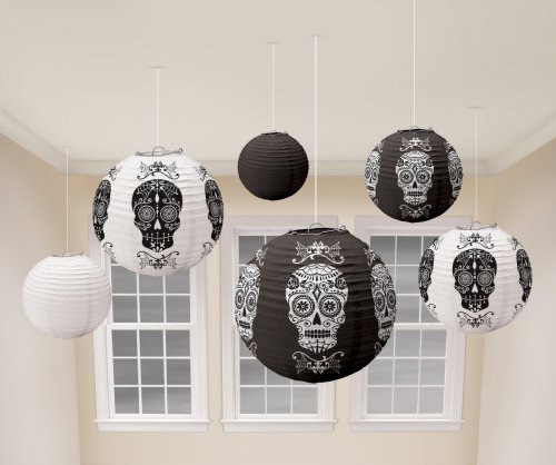 6 lanterne Halloween carta bianco / nero 