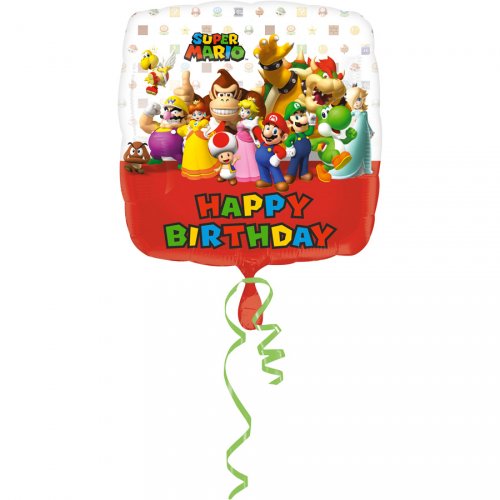 Palloncino piatto Mario Happy Birthay (43 cm) 
