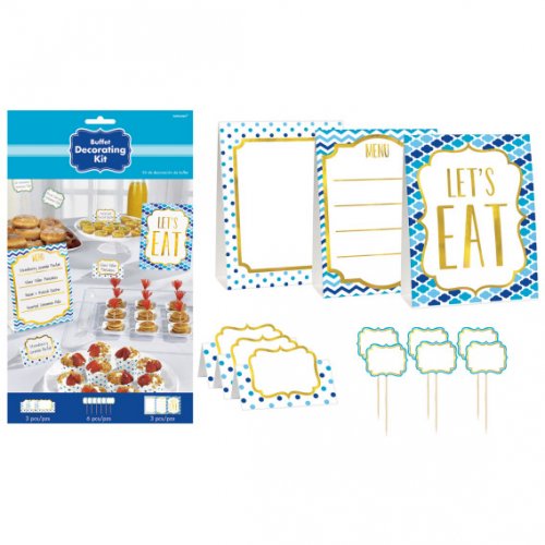 Kit decorazione buffet Nuvole, Spina di pesce e Pois blu Snacky 