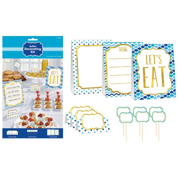 Kit decorazione buffet Nuvole,  Spina di pesce e Pois blu Snacky 