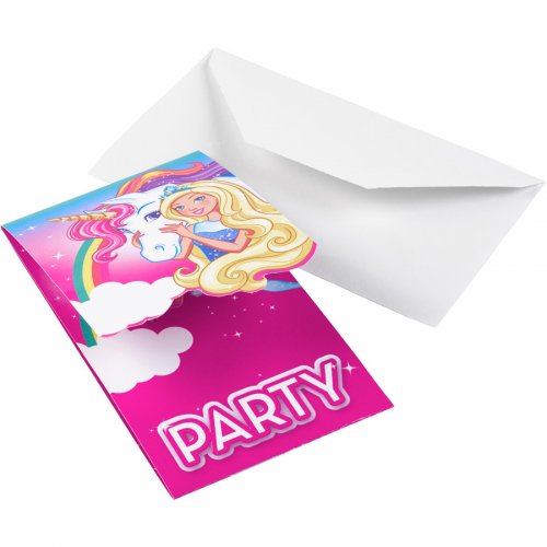 8 Inviti Barbie Unicorno 