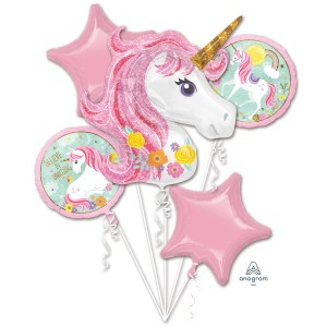 Bouquet di 5 Palloncini Unicorno Magico (44 cm et 115 cm)