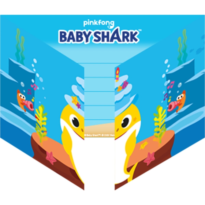 8 Inviti Baby Shark Gialli 