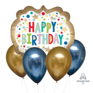 Bouquet di 5 palloncini - Happy Birthday Effetto metallico di lusso