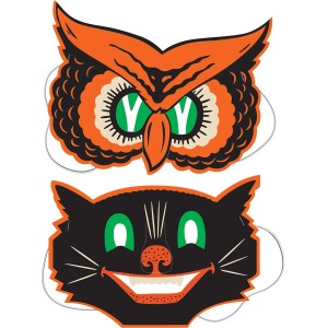 2 Maschere Halloween vintage Gatto e Gufo