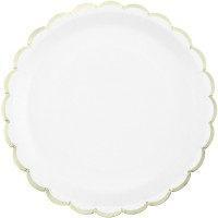 Contiene : 1 x 8 Piatti smerlati Bianco e oro