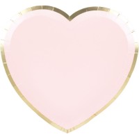 8 Piatti Cuore Smerlato Rosa pastello e oro