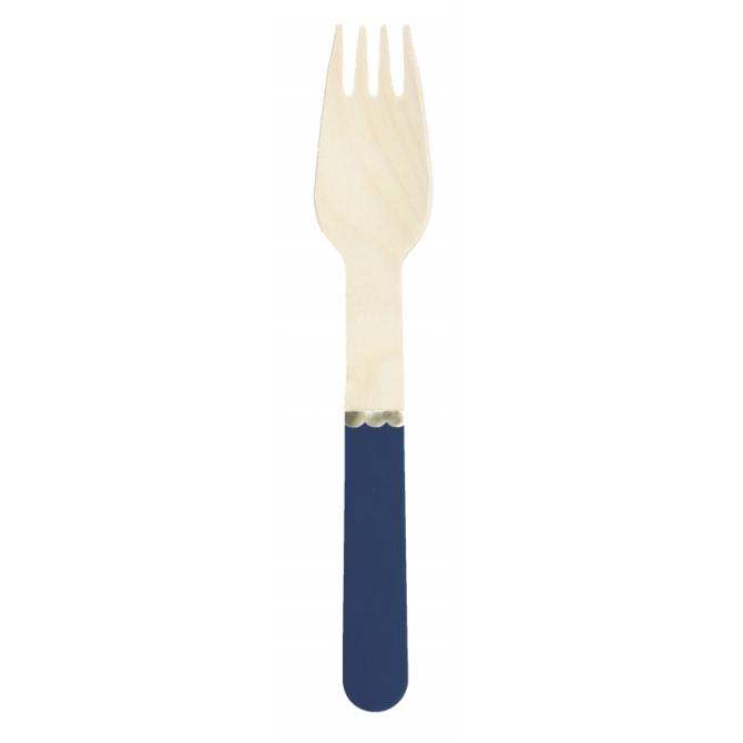 8 forchette di legno blu navy / oro 