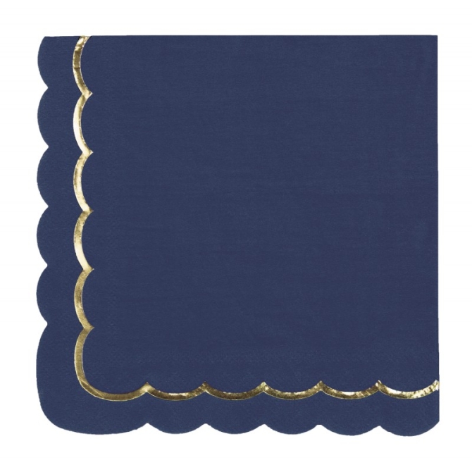 16 tovaglioli smerlati blu navy / oro 