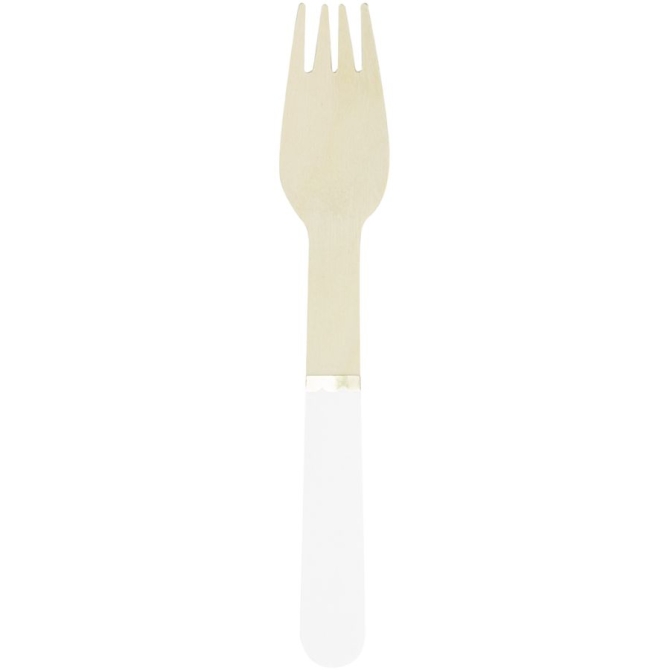 8 forchette di legno bianco / oro 