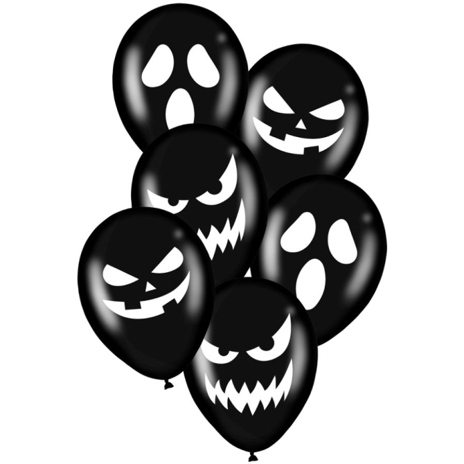 6 palloncini neri facce di Halloween 