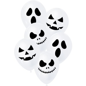 6 Palloncini bianchi facce di Halloween