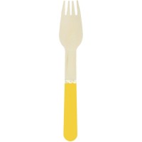 8 Forchette in Legno Giallo Curry/Oro