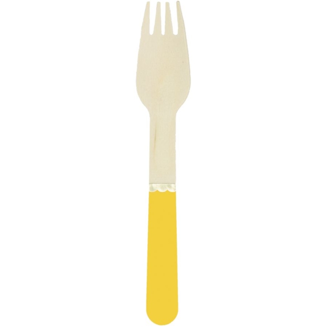 8 Forchette in Legno Giallo Curry / Oro 