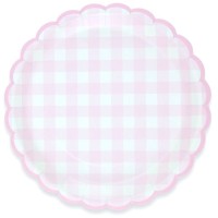 8 piatti smerlati a quadretti rosa