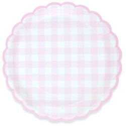 Scatola per feste a quadretti rosa smerlati. n1