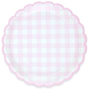 8 piatti smerlati a quadretti rosa