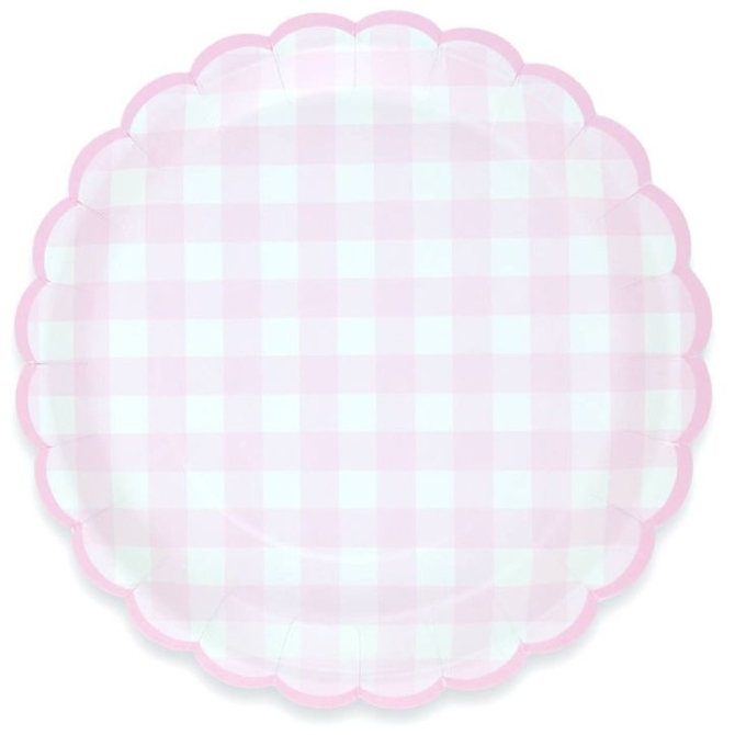 8 piatti smerlati a quadretti rosa 