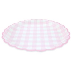 8 piatti smerlati a quadretti rosa. n1