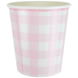 8 tazze smerlate a quadretti rosa
