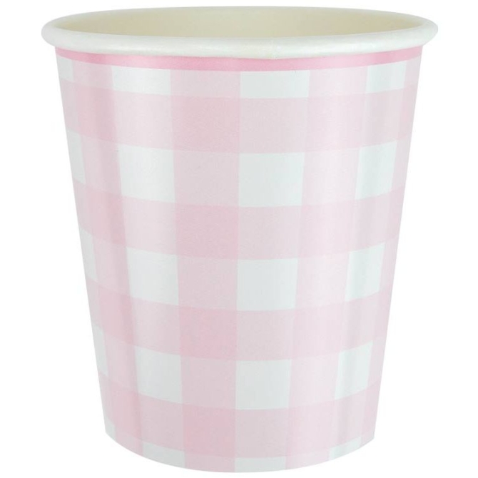 8 tazze smerlate a quadretti rosa 