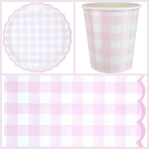 Scatola per feste a quadretti rosa smerlati