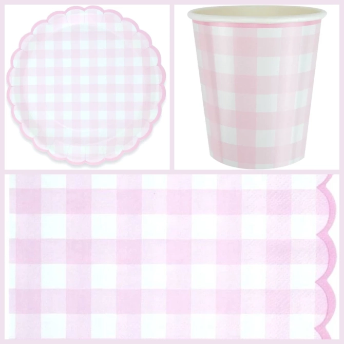 Scatola per feste a quadretti rosa smerlati 