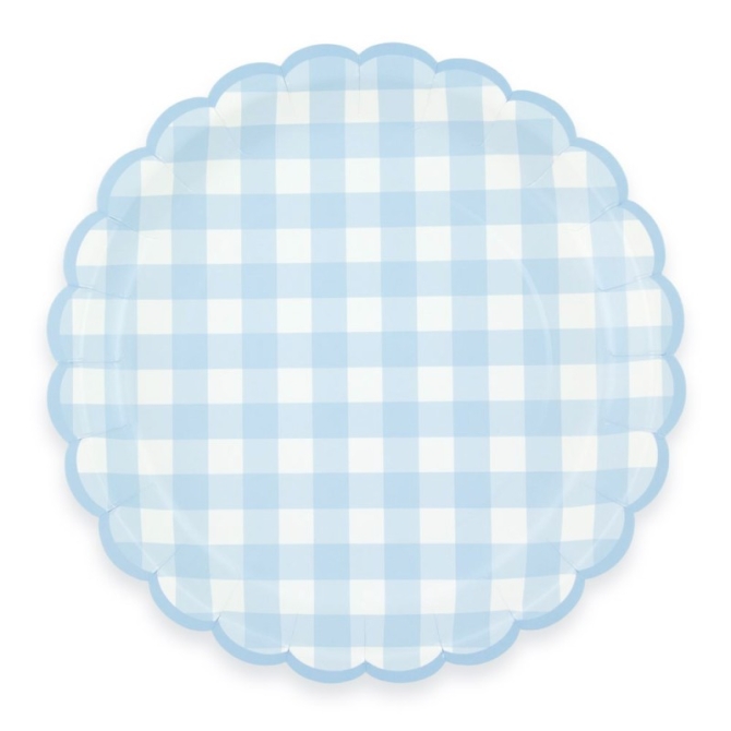 8 piatti smerlati a quadretti blu 